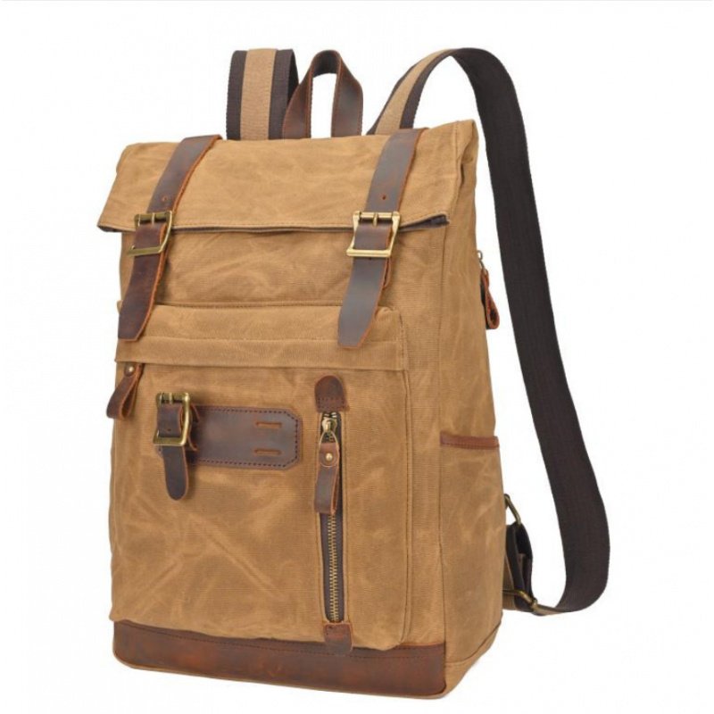 Canvas Backpack Casual - European and American cross-border oil wax
