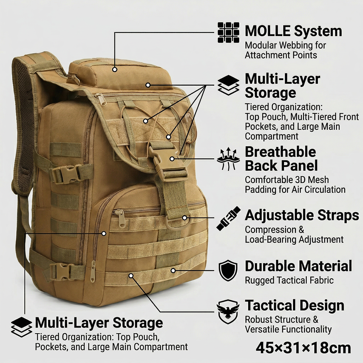 35L Gym Training Backpack for  – обзор и цена Rucksack Military Style