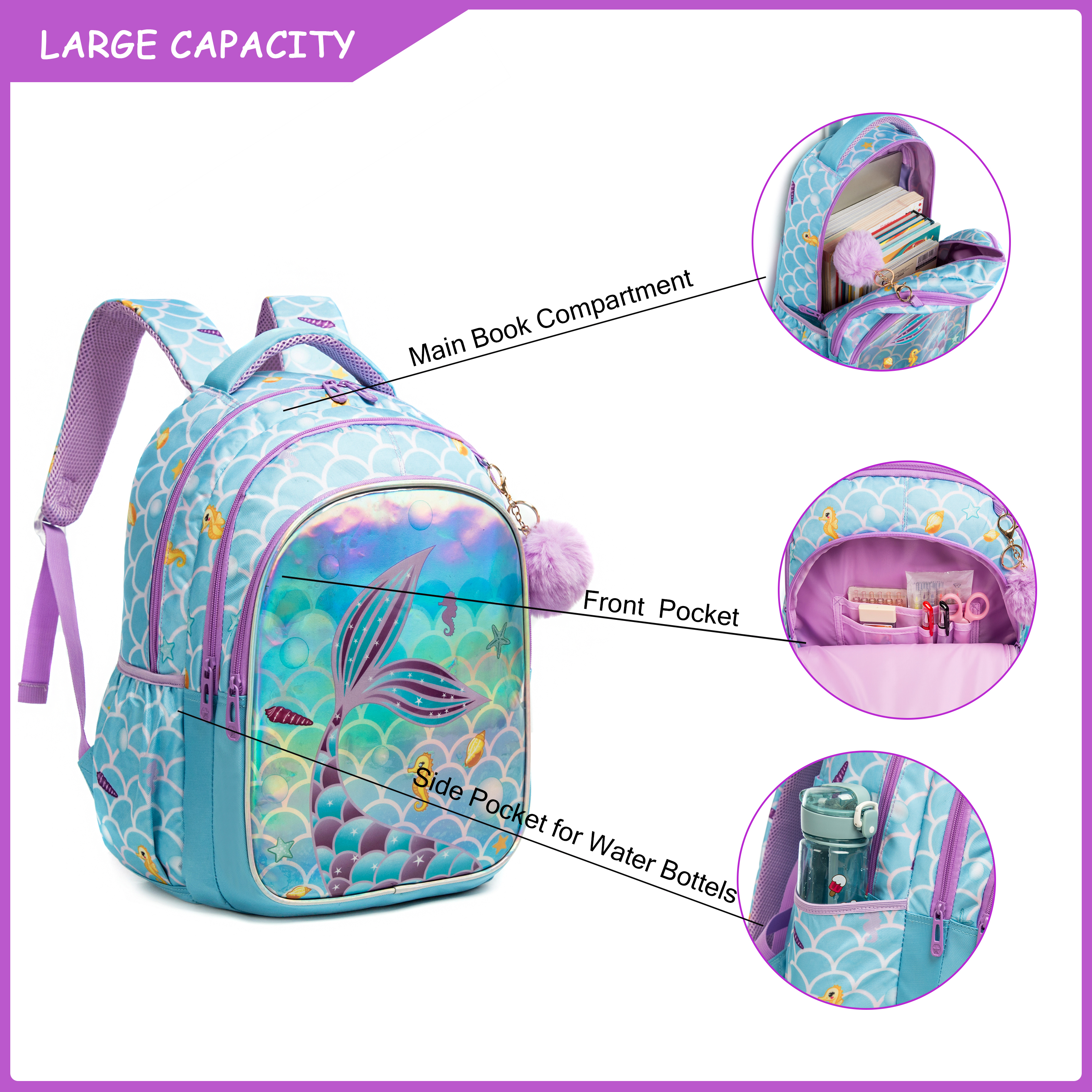 Meetbelify Cute  Blue Mermaid  – обзор и цена School Backpack Teen